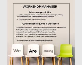 .Job vacancy for Workshop Manager.