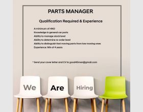 .Jobs available for Parts Manager.