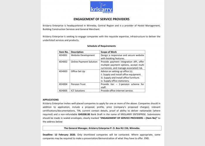 Service Providers Needed