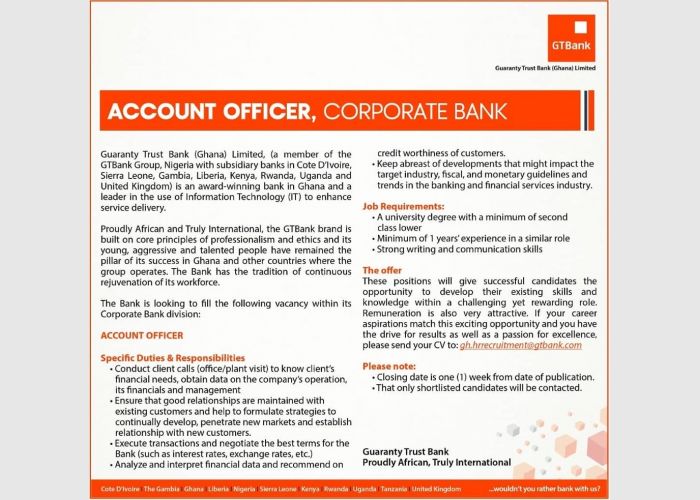 Job Vacancy at GTBank Ghana