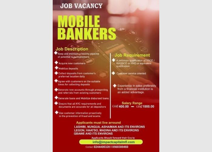 Job Vacancy in Accra for Mobile Bankers